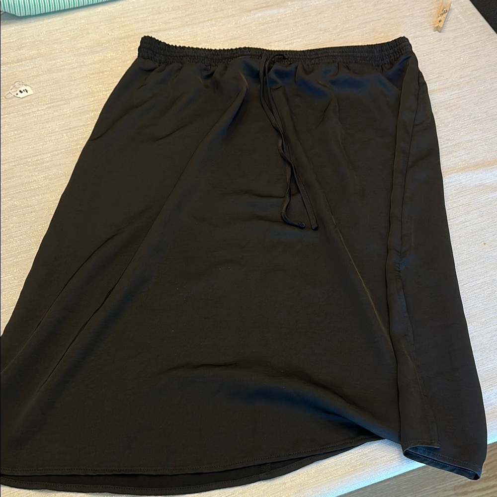 A New Day Black Satin Elastic Drawstring Midi Skirt
